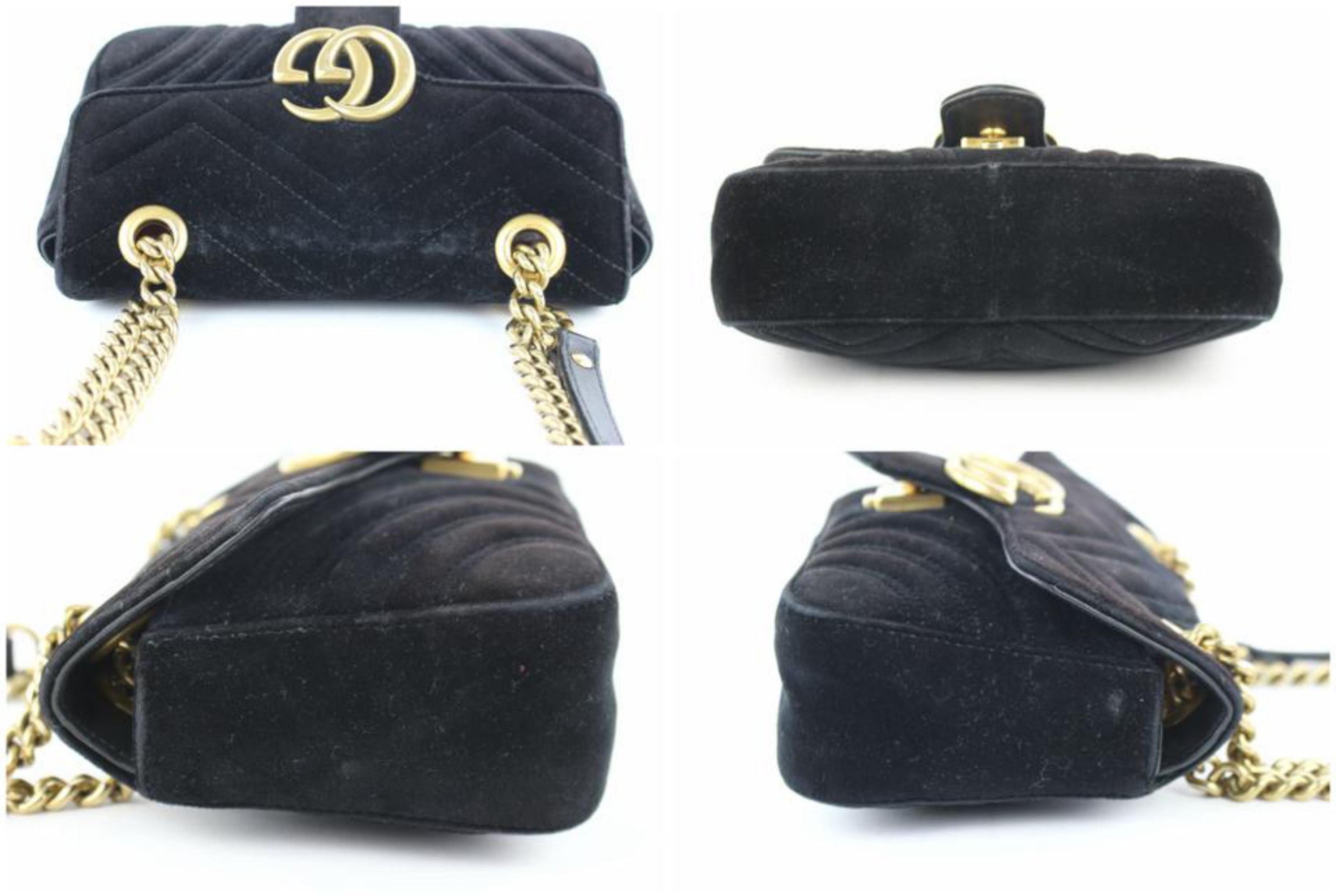 Gucci Marmont Matelasse Mini Gg 6ge0104 Black Velvet Cross Body Bag For Sale 4