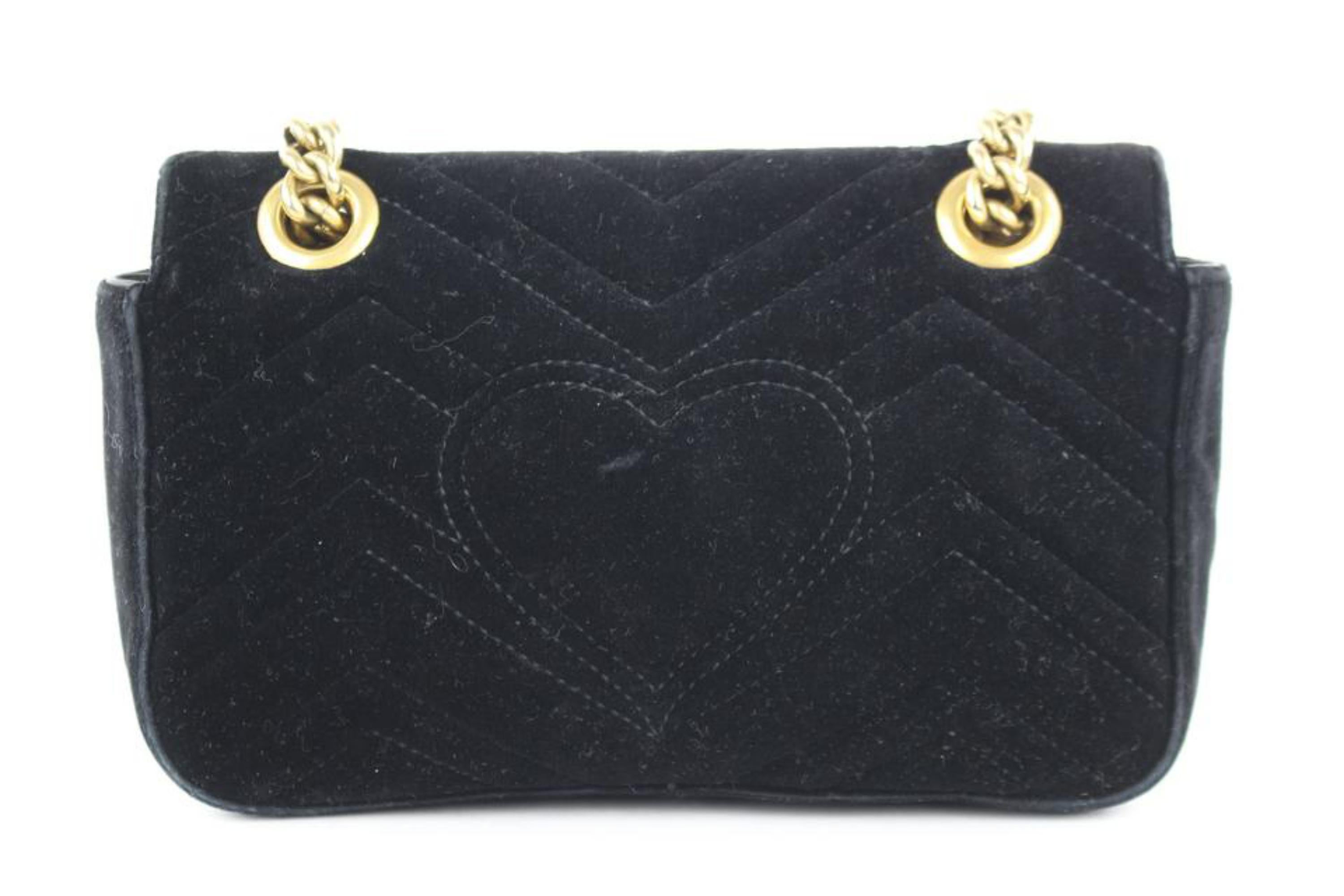 Gucci Marmont Matelasse Mini Gg 6ge0104 Black Velvet Cross Body Bag For Sale 5
