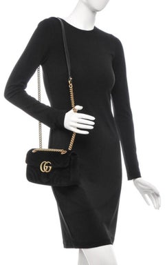 Gucci Marmont Matelasse Mini Gg 6ge0104 Black Velvet Cross Body Bag