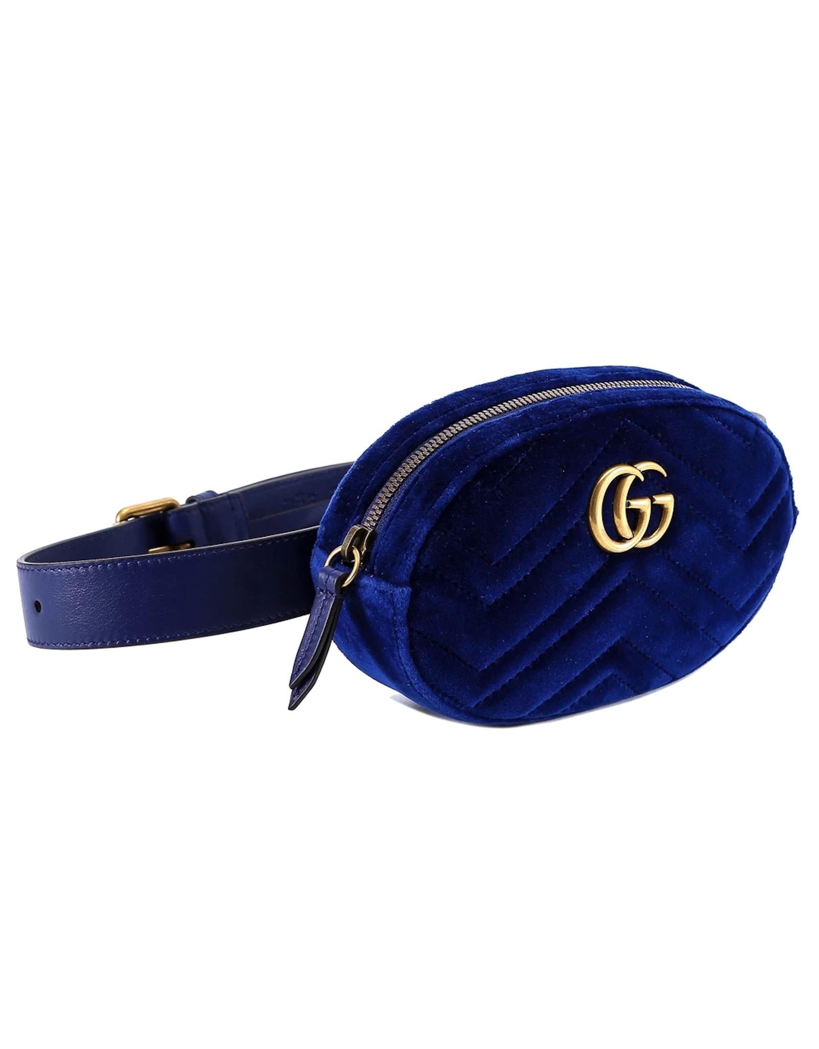 Women's or Men's Gucci Marmont Matlasse Navy Velvet Belt Bag