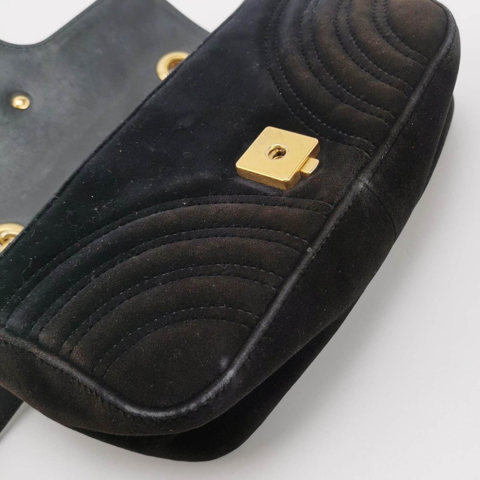 Gucci Marmont Mini Black Velvet Camera Bag For Sale 5