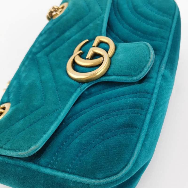 Gucci Marmont Mini Flap Blue Velvet Handbag 6