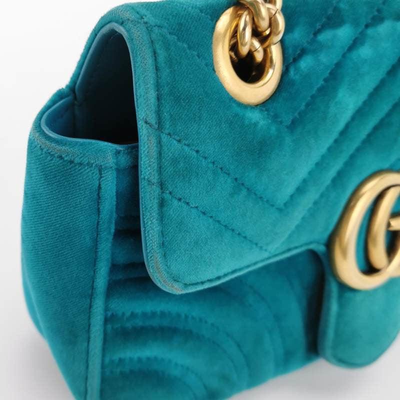 Gucci Marmont Mini Flap Blue Velvet Handbag 7