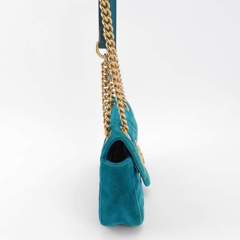 Gucci Marmont Mini Flap Blue Velvet Handbag 1