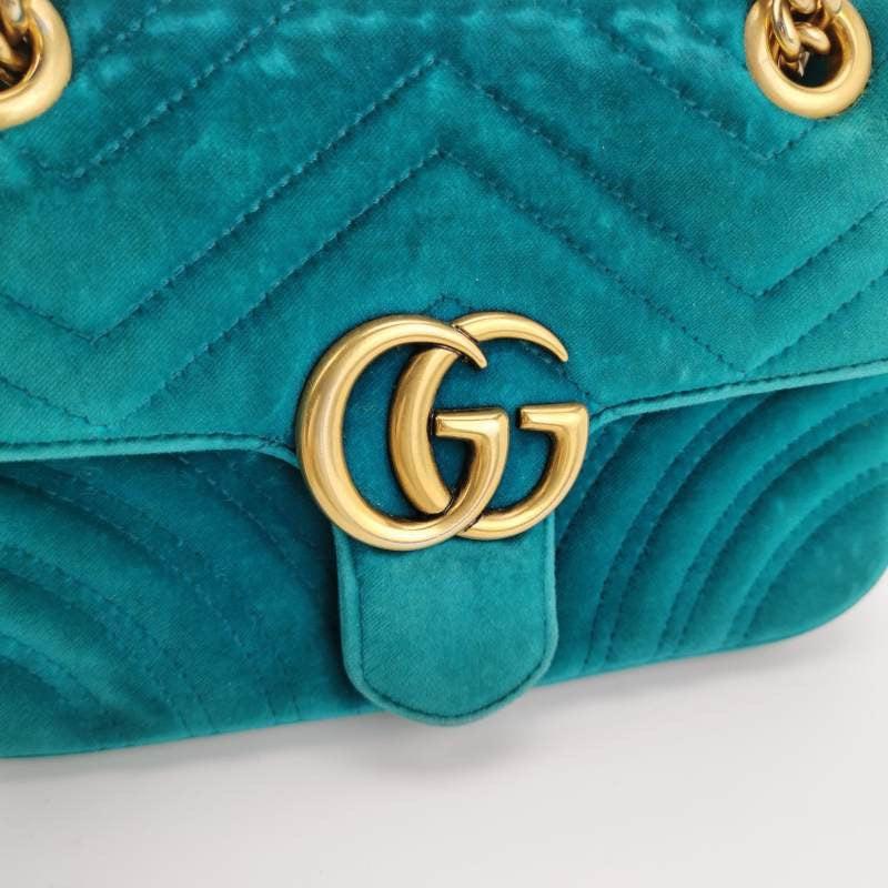 Gucci Marmont Mini Flap Blue Velvet Handbag 2
