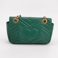 Gucci Marmont Mini Flap Green Calfskin Leather Handbag Gold Hardware