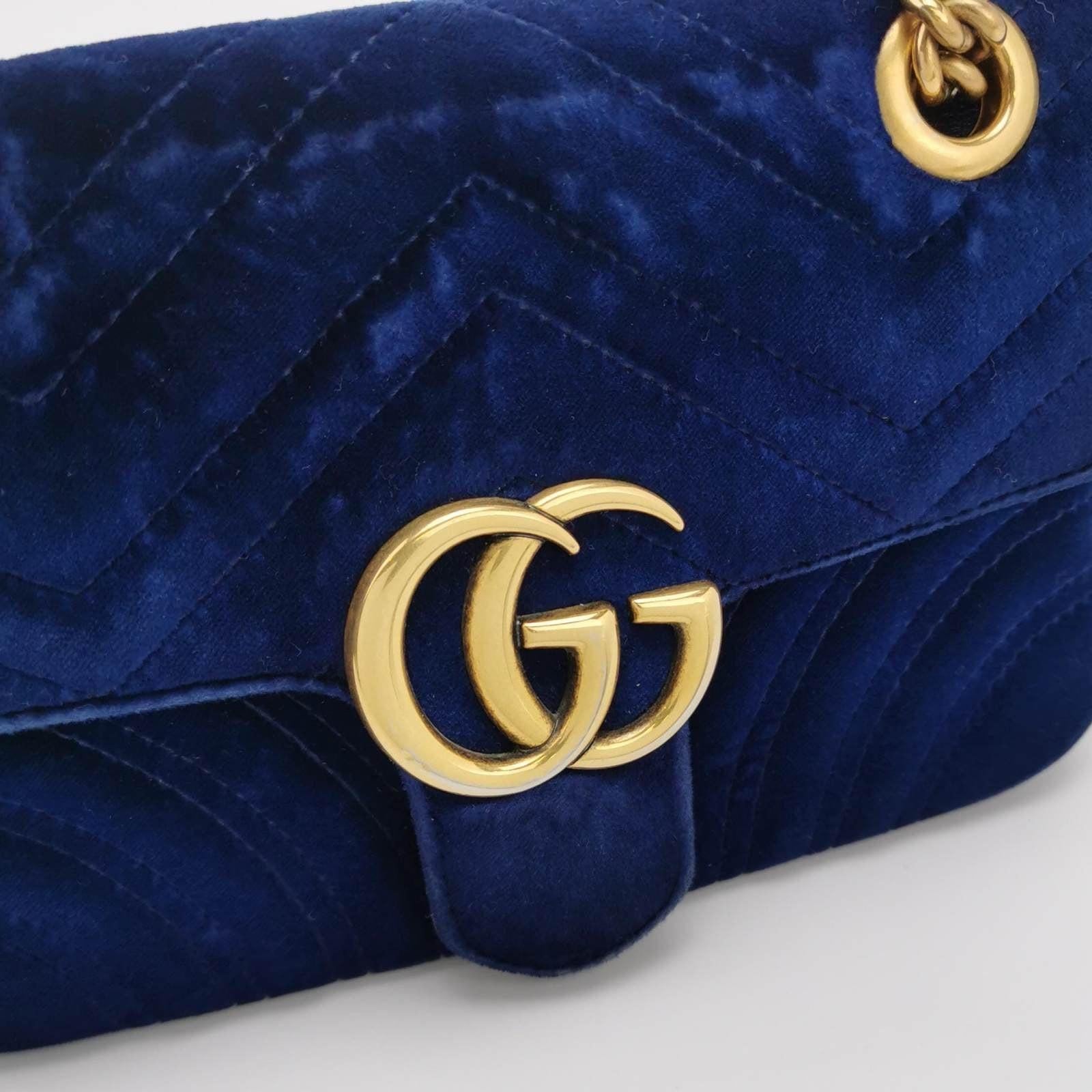 Gucci Marmont Mini Flap Navy Velvet Handbag 5