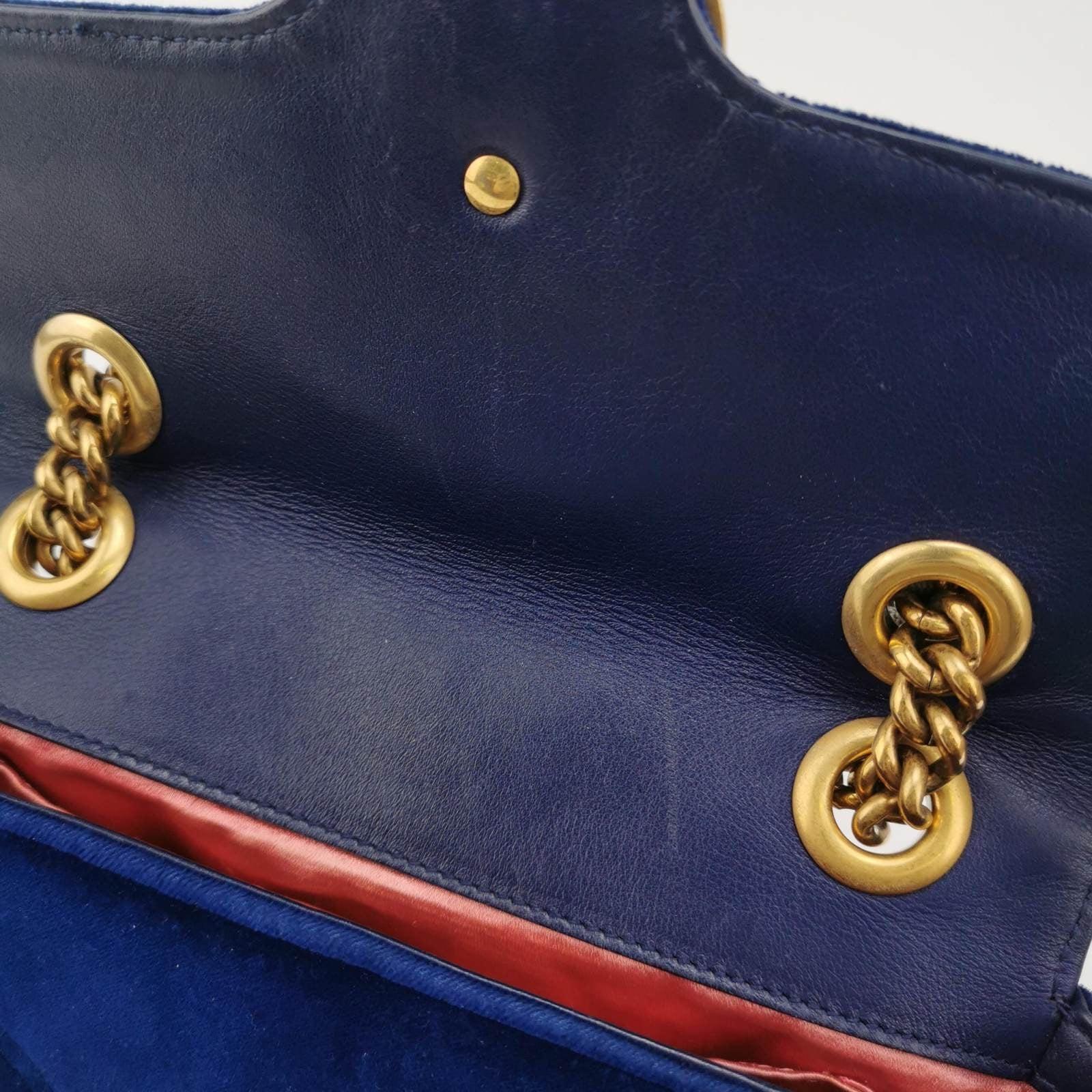 Gucci Marmont Mini Flap Navy Velvet Handbag 6