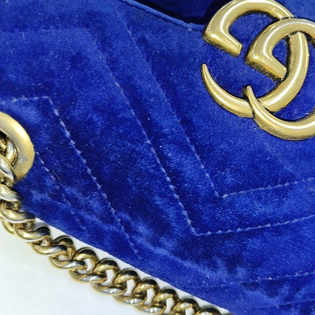 Bolso Gucci Marmont Mini Flap Terciopelo Azul Marino en venta 6