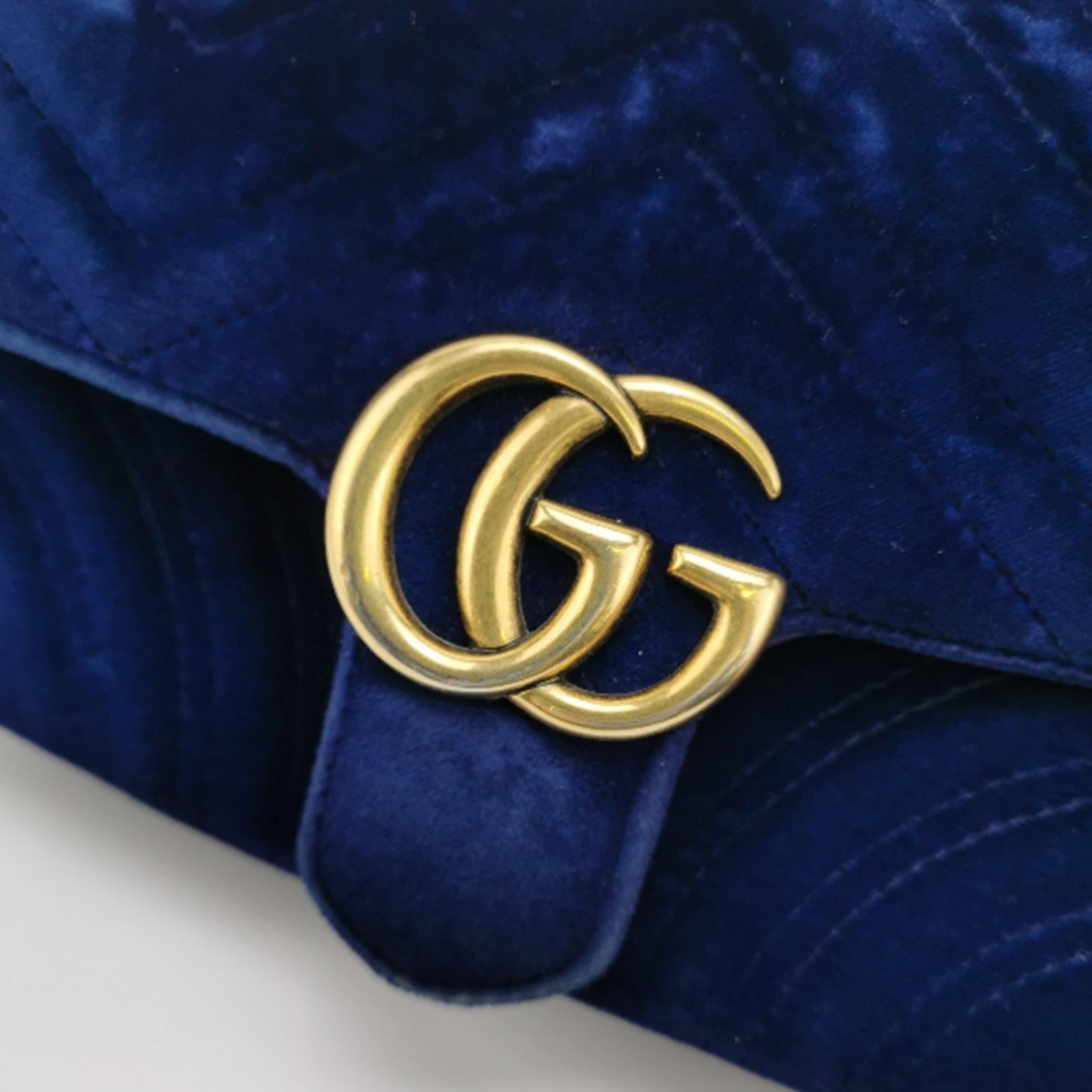 Gucci Marmont Mini Flap Navy Velvet Handbag 7