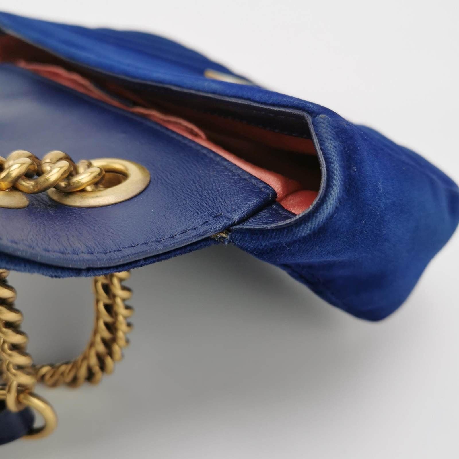 Gucci Marmont Mini Flap Navy Velvet Handbag 8