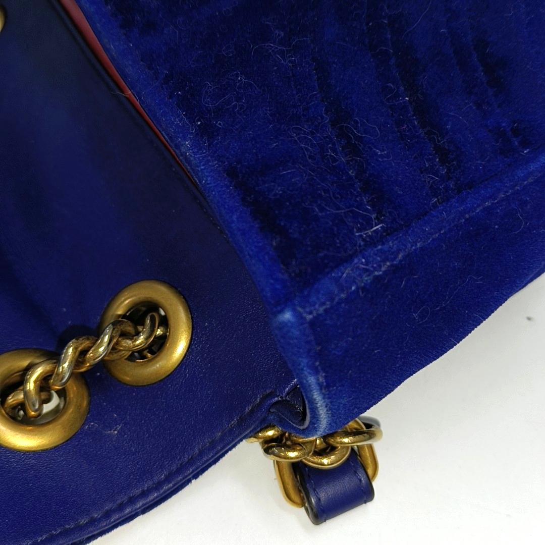 Bolso Gucci Marmont Mini Flap Terciopelo Azul Marino en venta 8