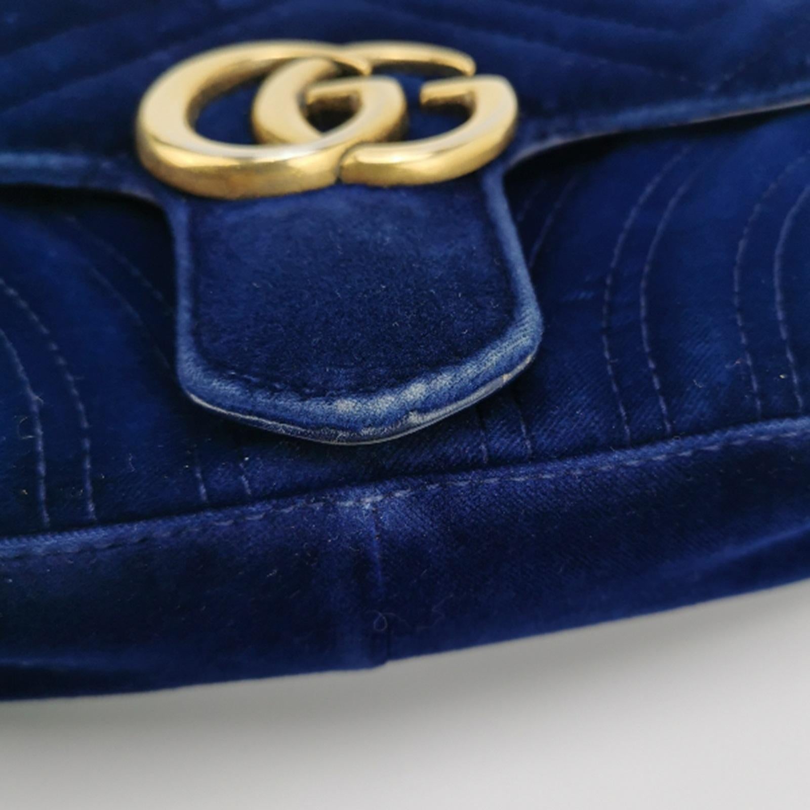 Gucci Marmont Mini Flap Navy Velvet Handbag 9