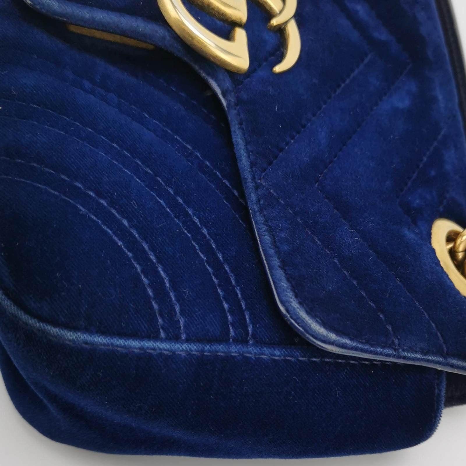 Gucci Marmont Mini Flap Navy Velvet Handbag 10