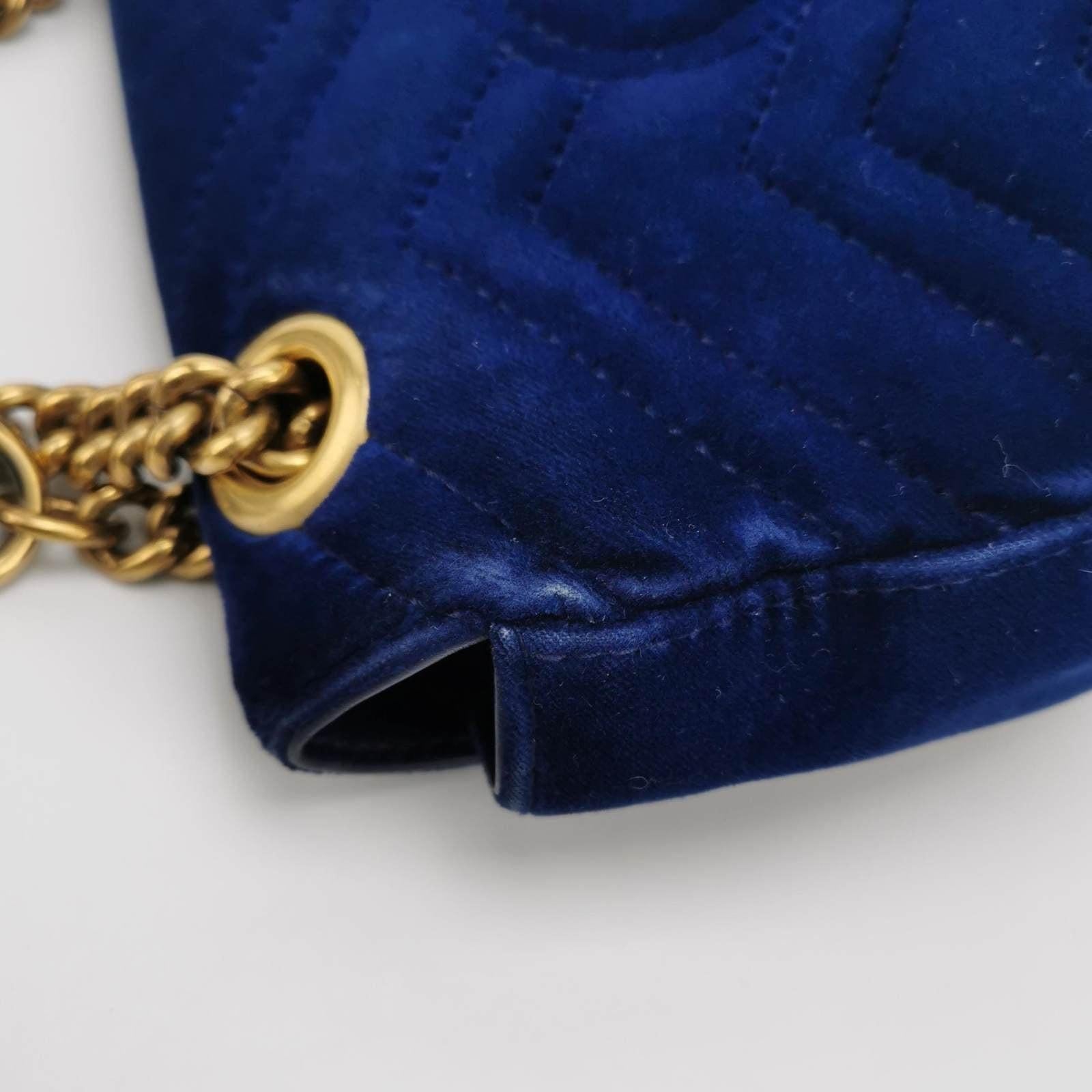 Gucci Marmont Mini Flap Navy Velvet Handbag 12