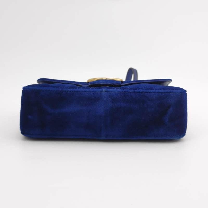 Purple Gucci Marmont Mini Flap Navy Velvet Handbag