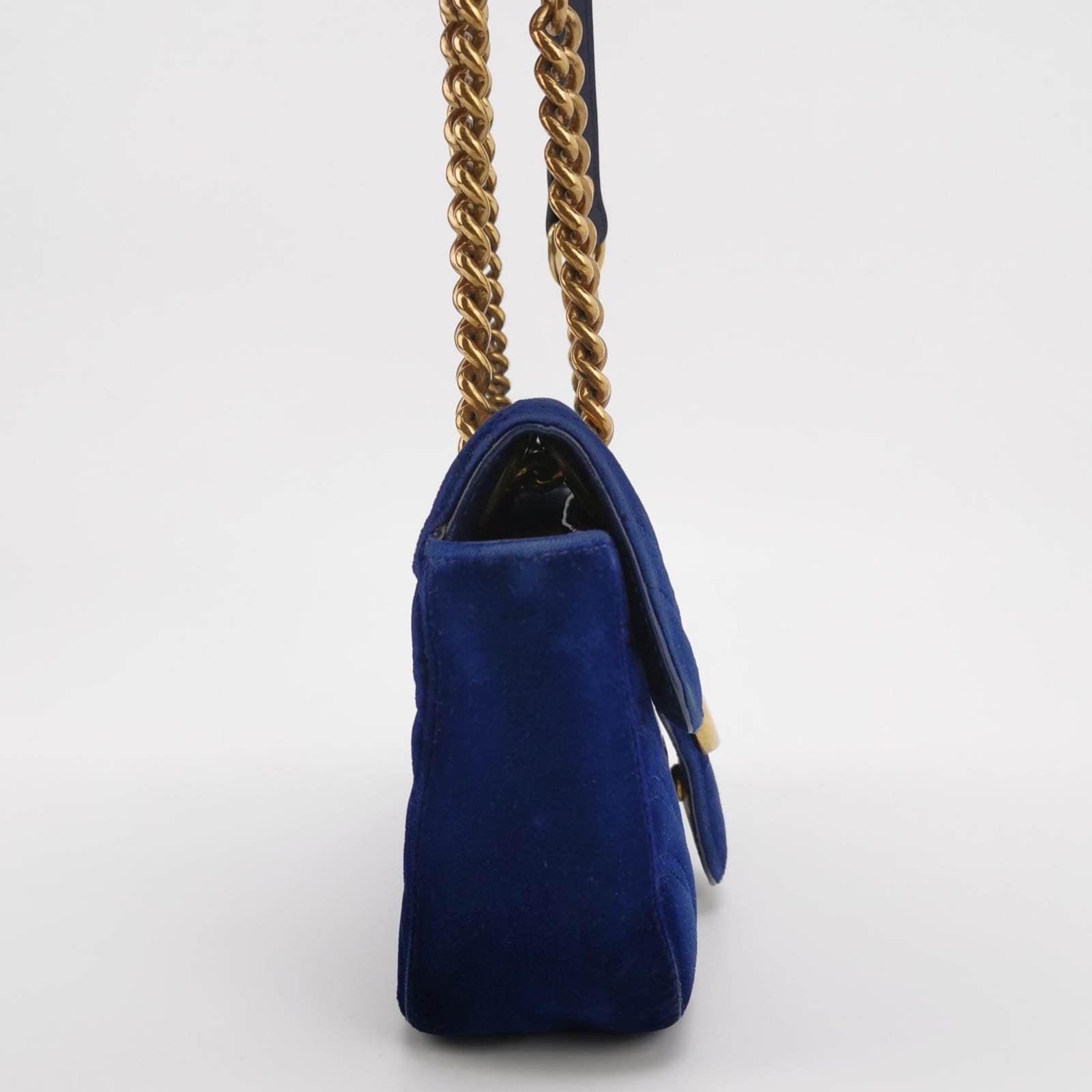 Black Gucci Marmont Mini Flap Navy Velvet Handbag
