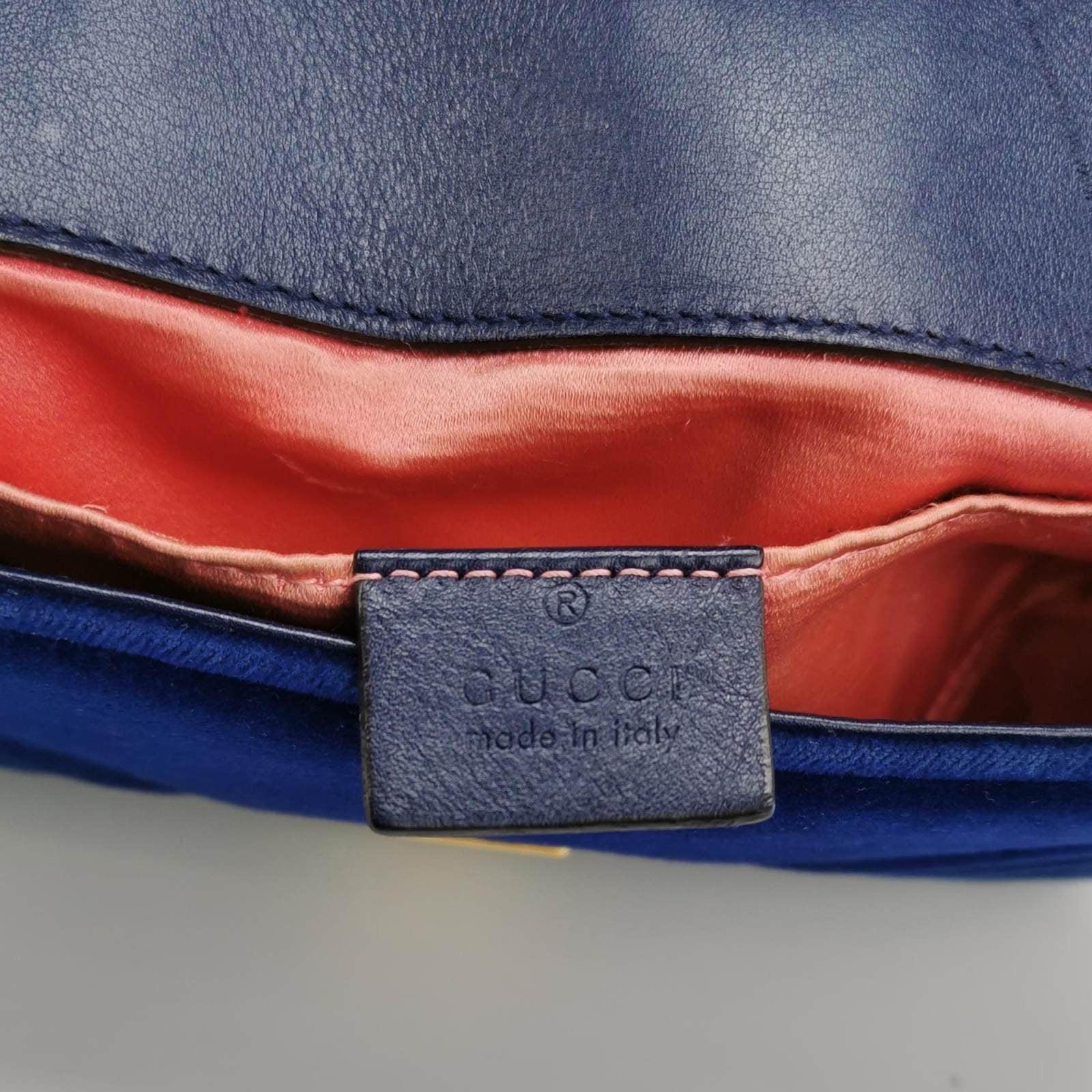Women's Gucci Marmont Mini Flap Navy Velvet Handbag