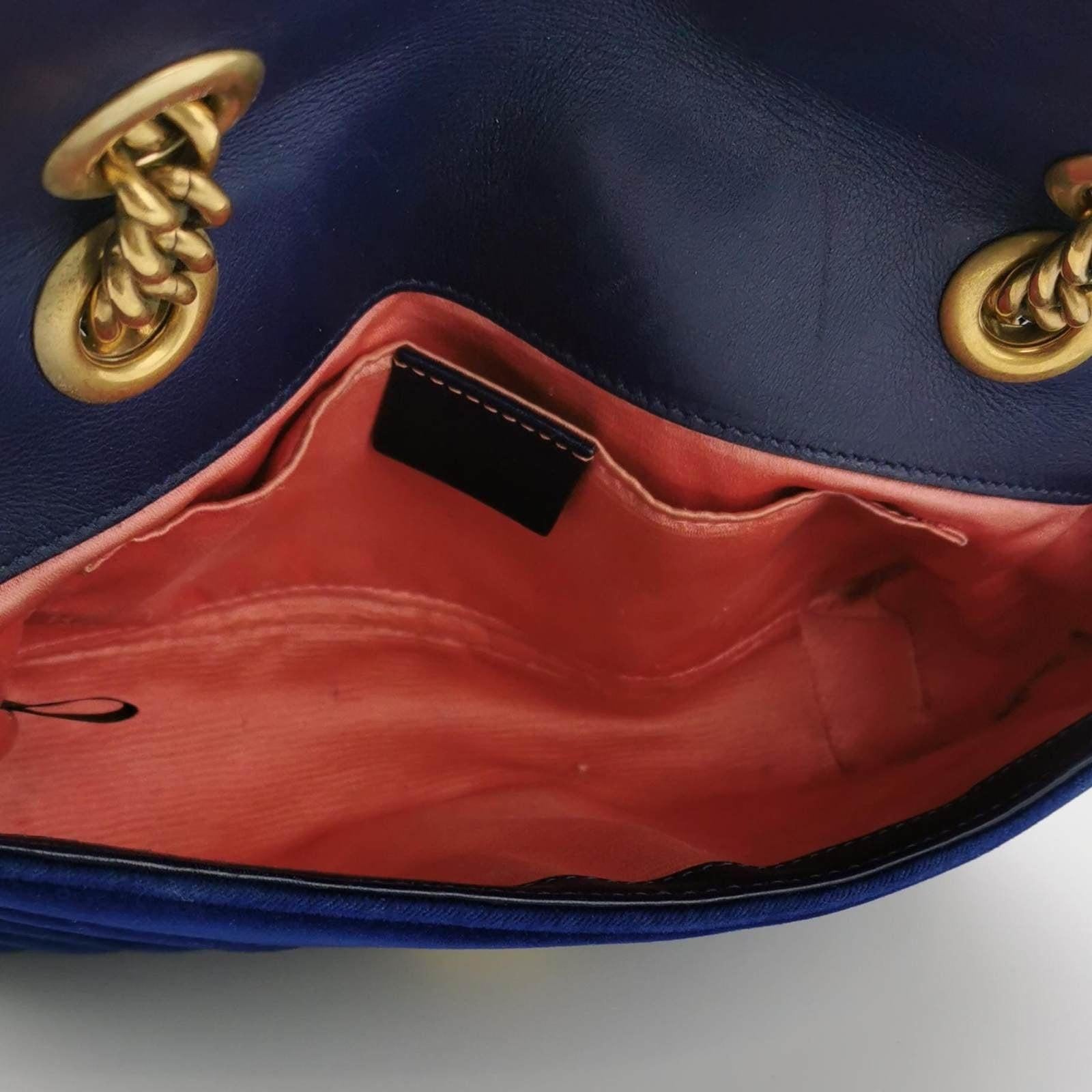 Gucci Marmont Mini Flap Navy Velvet Handbag 1