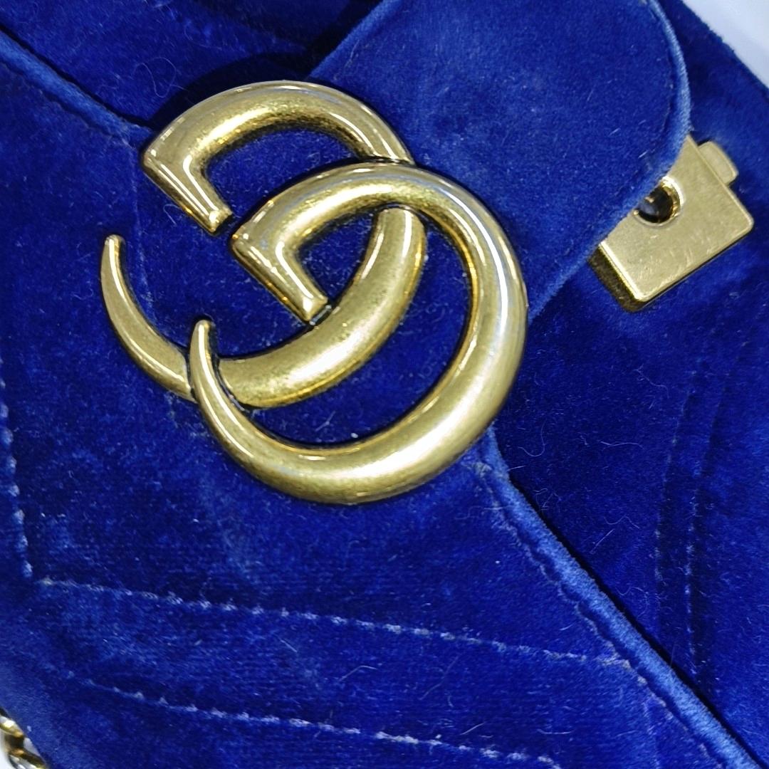 Bolso Gucci Marmont Mini Flap Terciopelo Azul Marino en venta 1