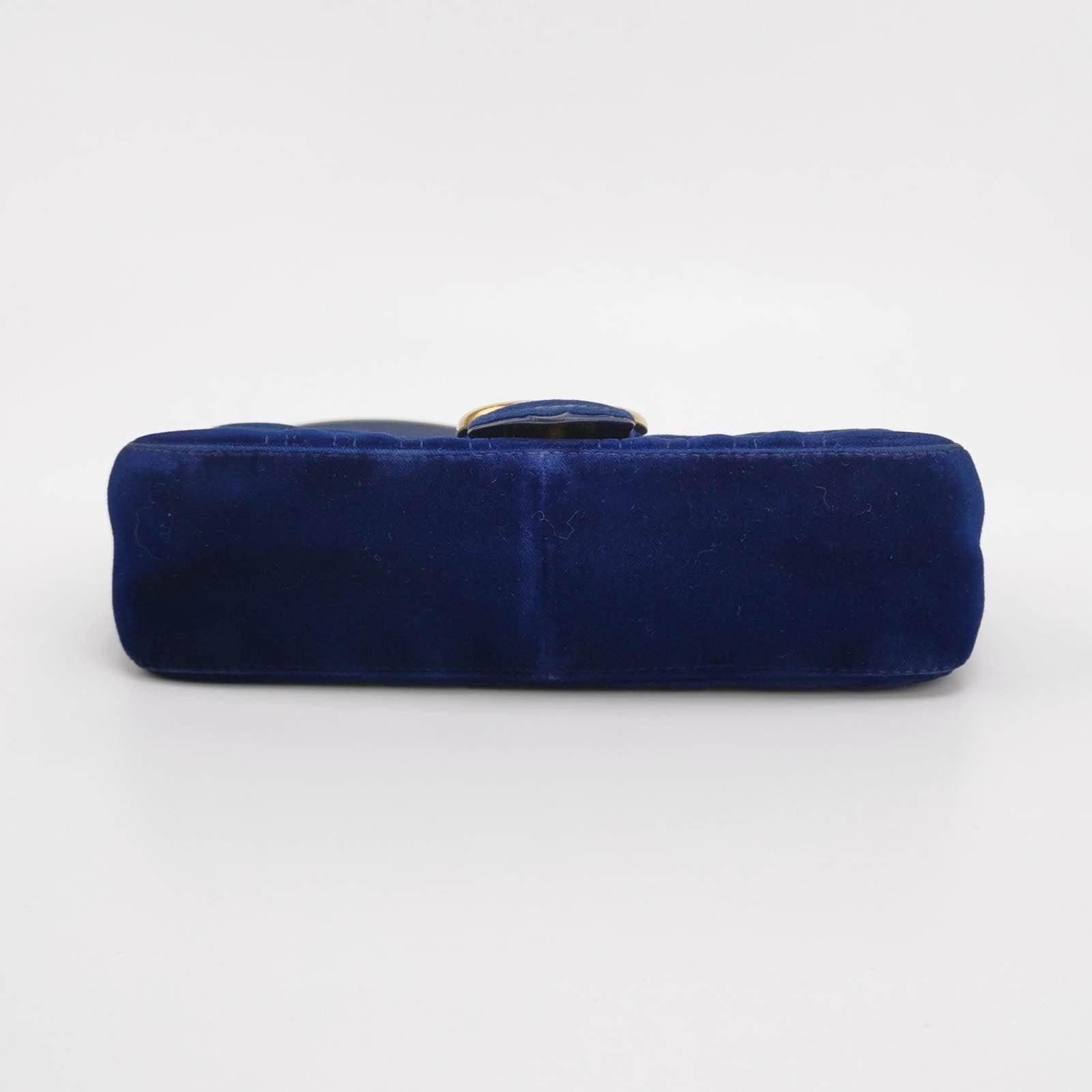 Gucci Marmont Mini Flap Navy Velvet Handbag 2