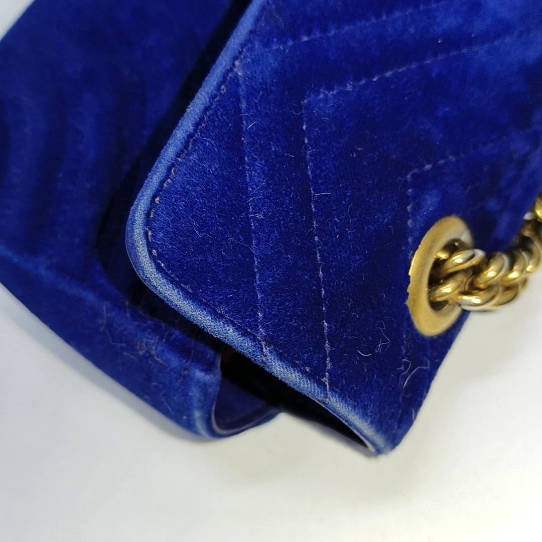 Bolso Gucci Marmont Mini Flap Terciopelo Azul Marino en venta 2