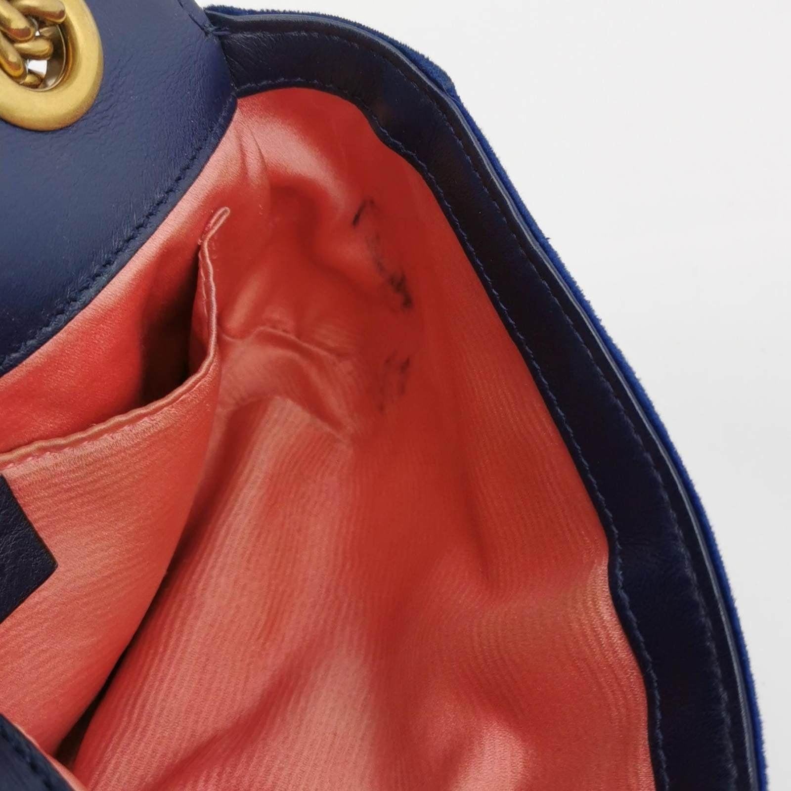 Gucci Marmont Mini Flap Navy Velvet Handbag 4