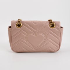 Gucci Marmont Mini Flap Pink Calfskin Leather Handbag Gold Hardware