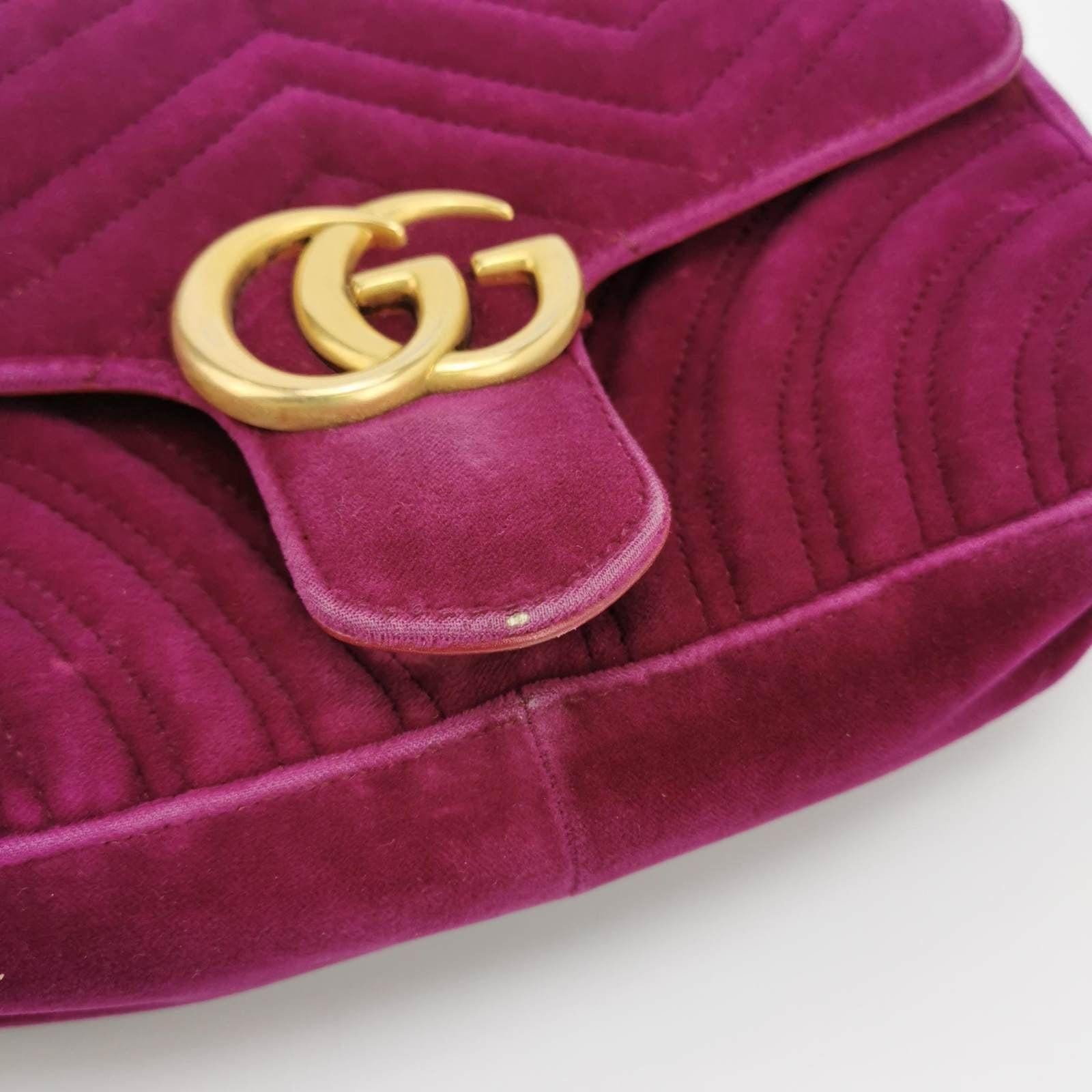 Gucci Marmont Mini Flap Pink Velvet Handbag For Sale 6