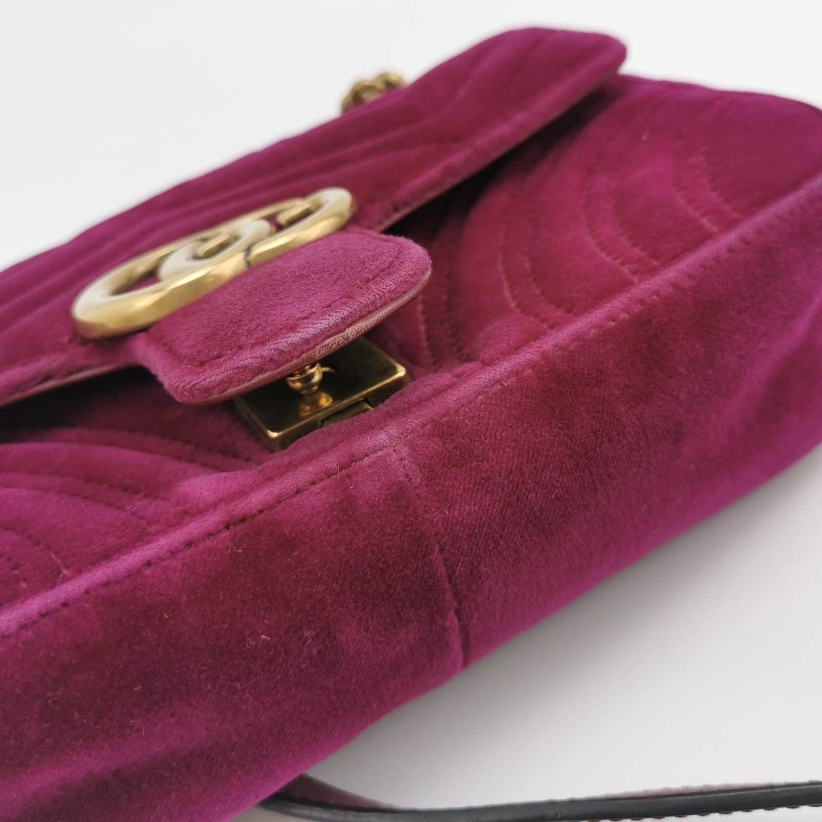 Gucci Marmont Mini Flap Pink Velvet Handbag For Sale 7