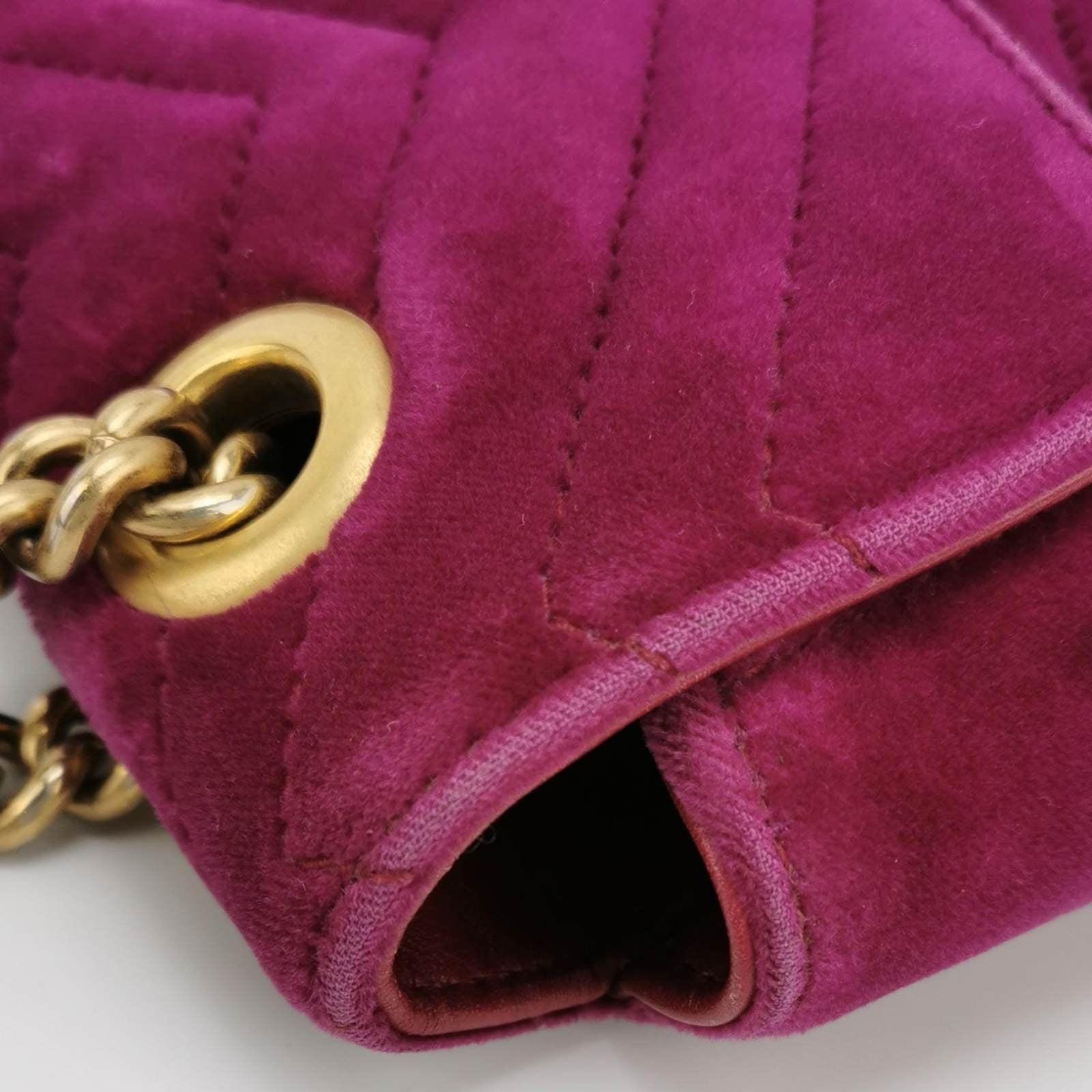 Gucci Marmont Mini Flap Pink Velvet Handbag For Sale 7