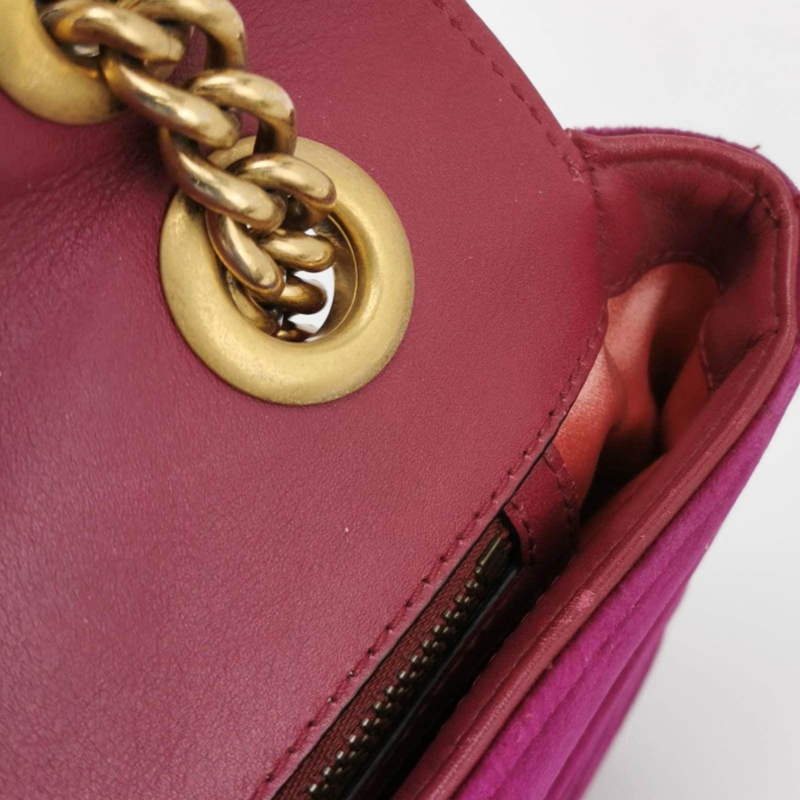Gucci Marmont Mini Flap Pink Velvet Handbag For Sale 11