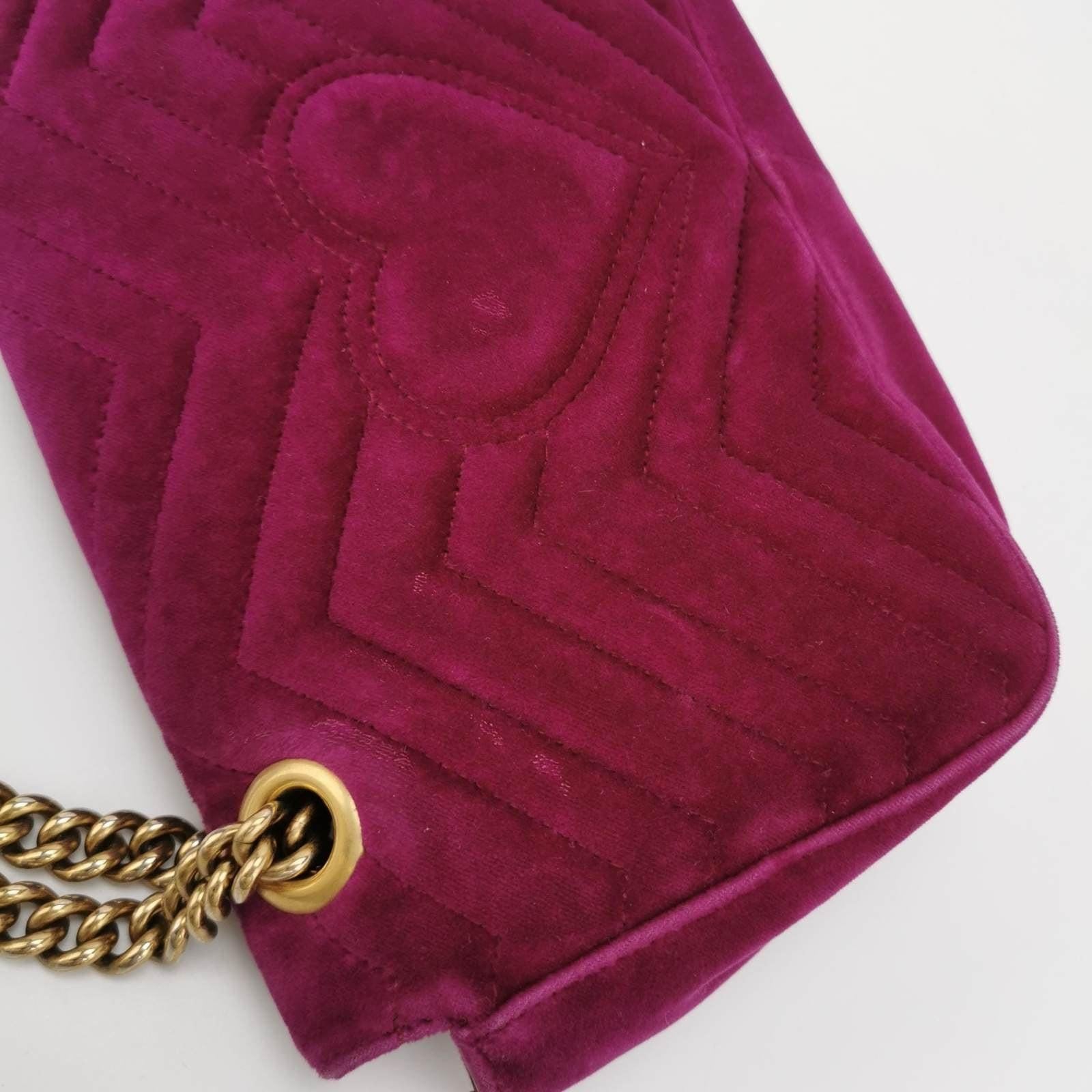 Gucci Marmont Mini Flap Pink Velvet Handbag For Sale 13
