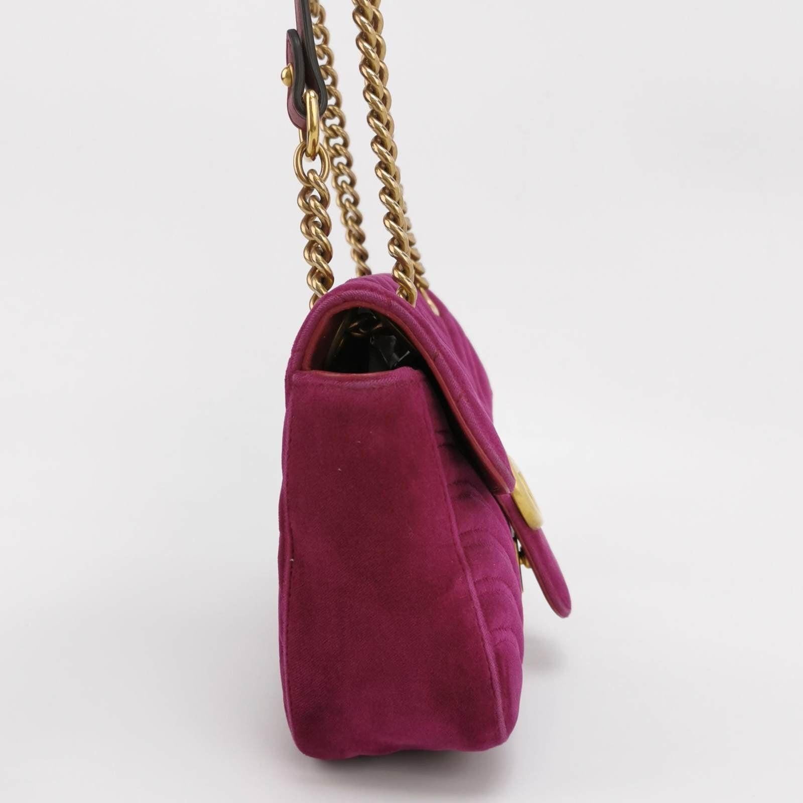 Brown Gucci Marmont Mini Flap Pink Velvet Handbag For Sale