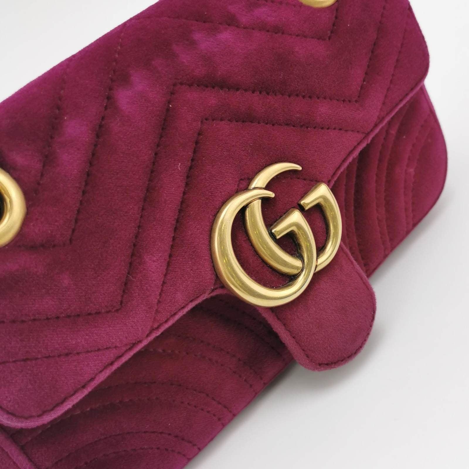 Gucci Marmont Mini Flap Pink Velvet Handbag For Sale 1