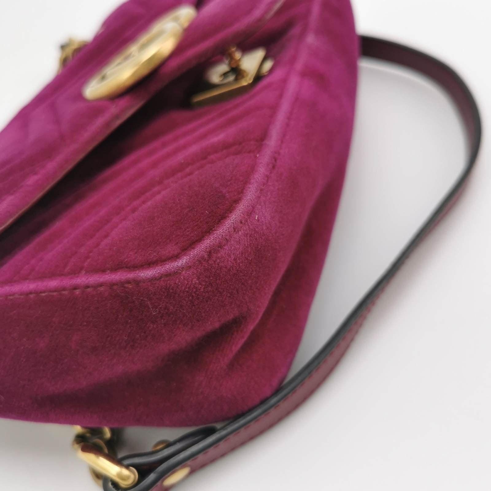 Gucci Marmont Mini Flap Pink Velvet Handbag For Sale 4
