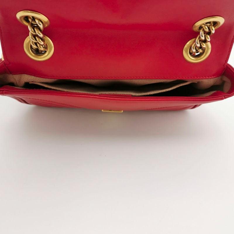 Women's Gucci Marmont Mini Flap Red Leather Handbag For Sale