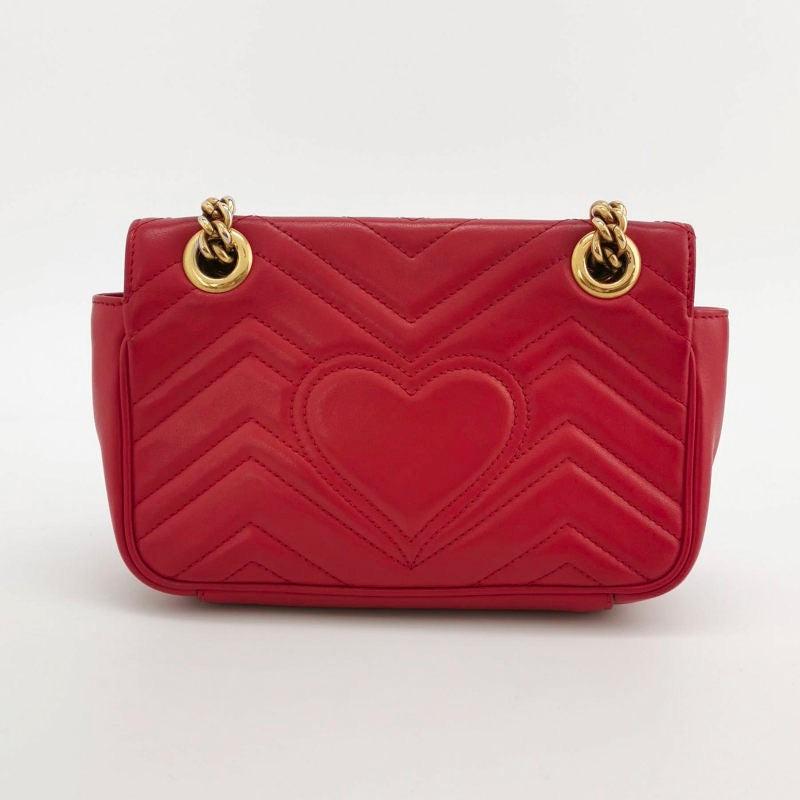 Gucci Marmont Mini Flap Red Leather Handbag For Sale 2