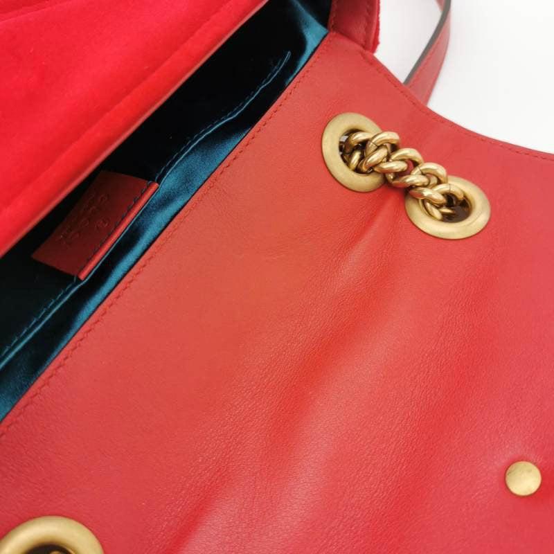 Gucci Marmont Mini Flap Red Velvet Handbag For Sale 6