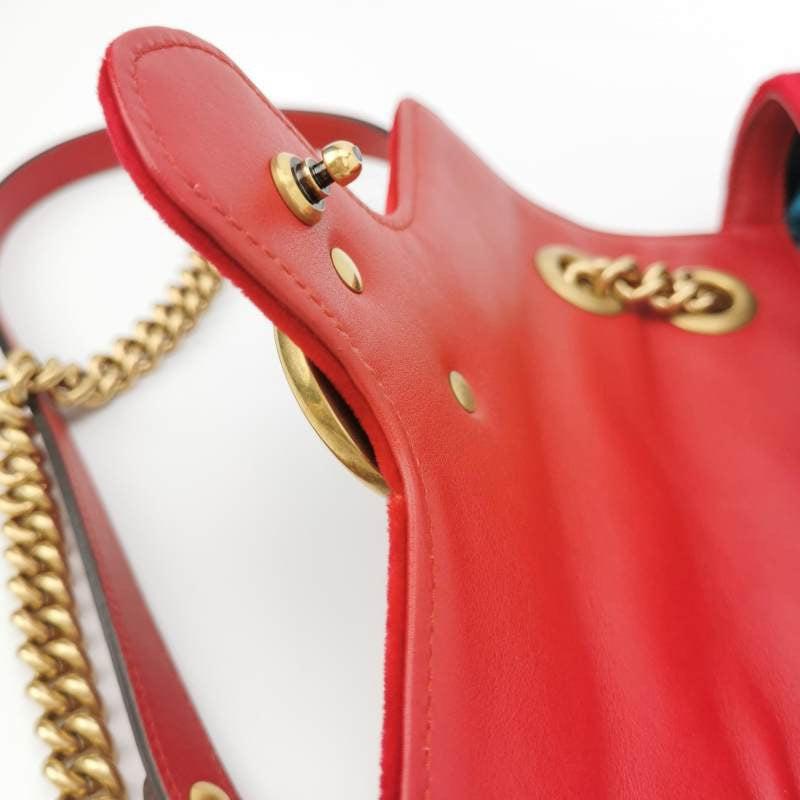 Gucci Marmont Mini Flap Red Velvet Handbag For Sale 7
