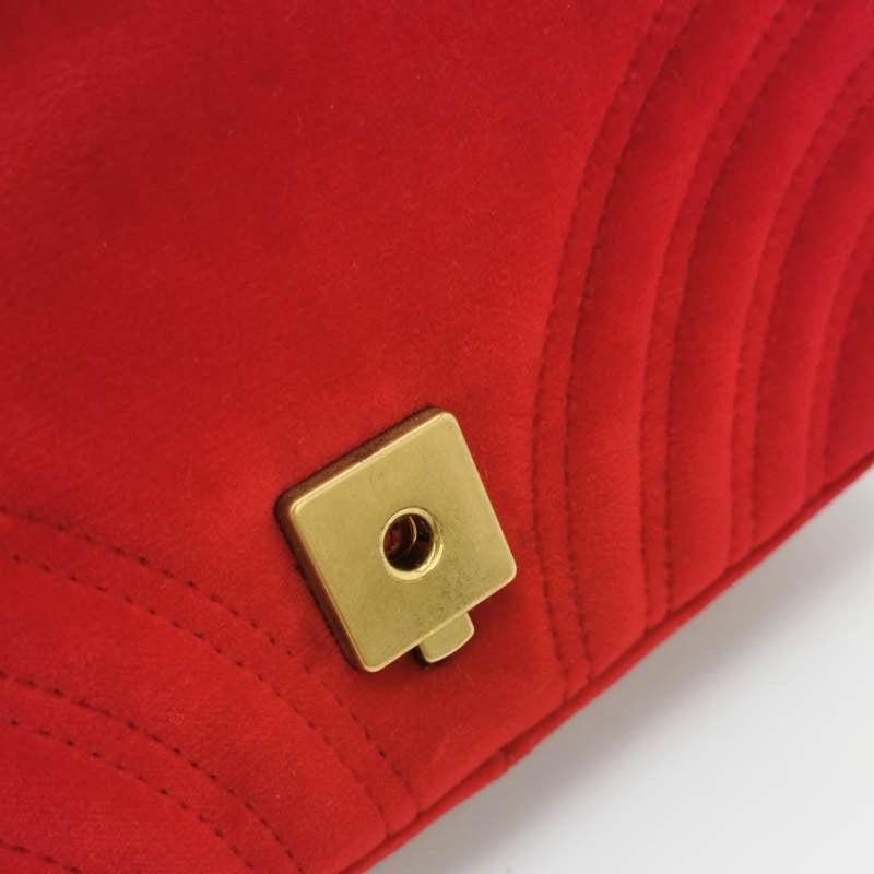 Gucci Marmont Mini Flap Red Velvet Handbag For Sale 8