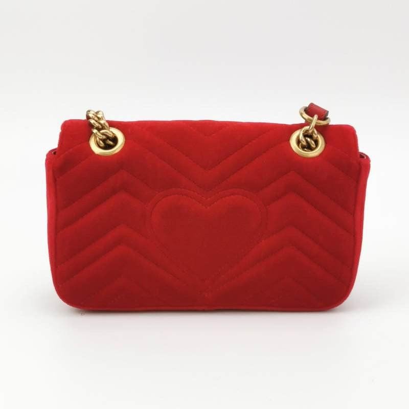 Women's Gucci Marmont Mini Flap Red Velvet Handbag For Sale