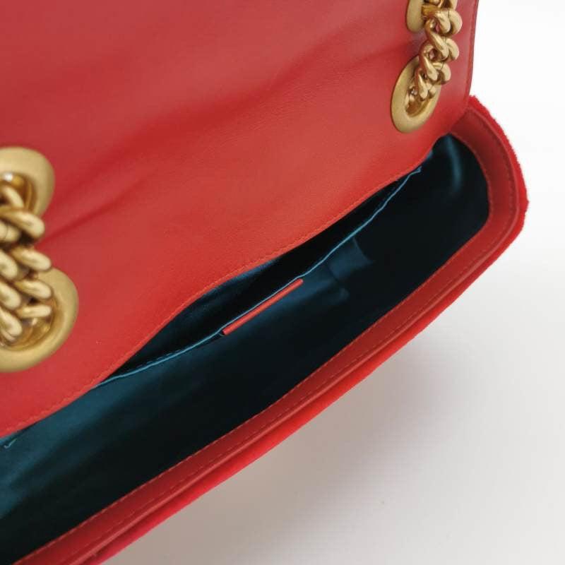 Gucci Marmont Mini Flap Red Velvet Handbag For Sale 2