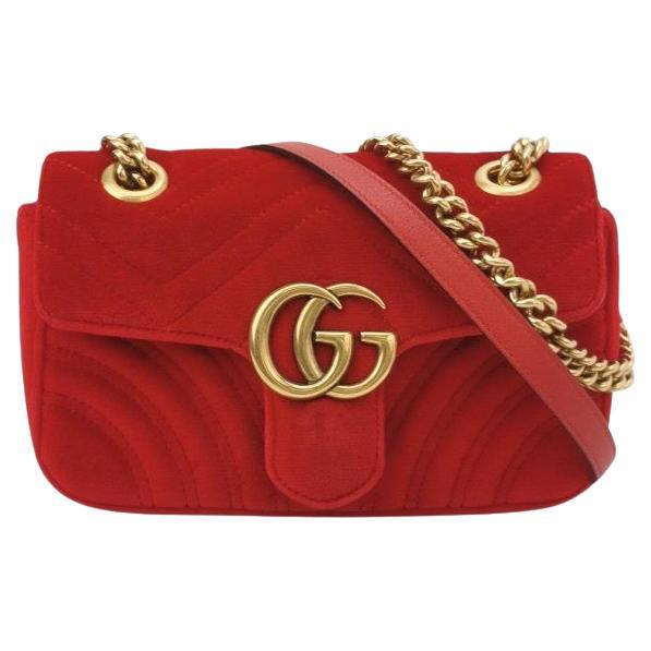 Gucci Marmont Mini Flap Red Velvet Handbag For Sale