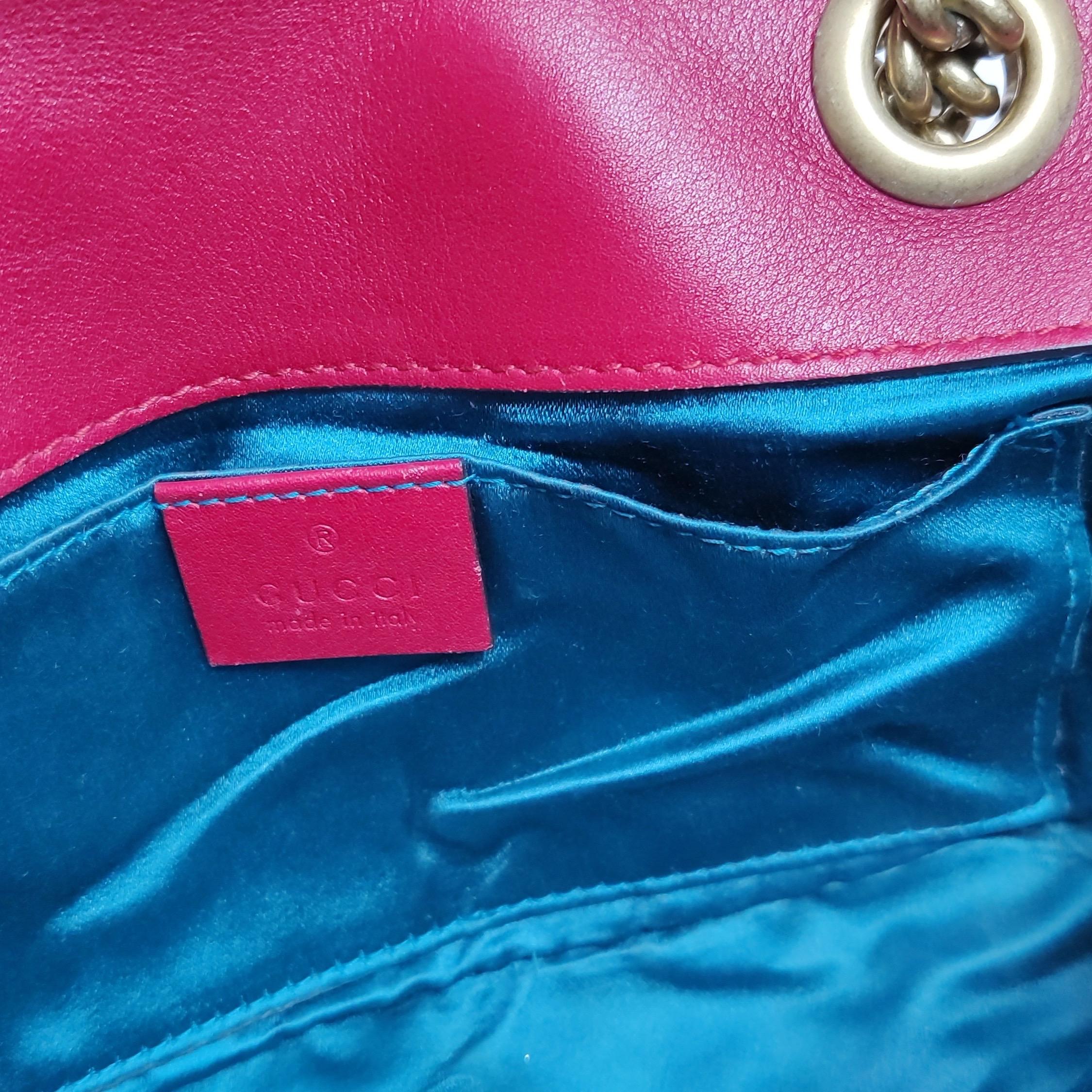 Gucci Marmont Mini Flap Turquoise Red Velvet Handbag For Sale 6
