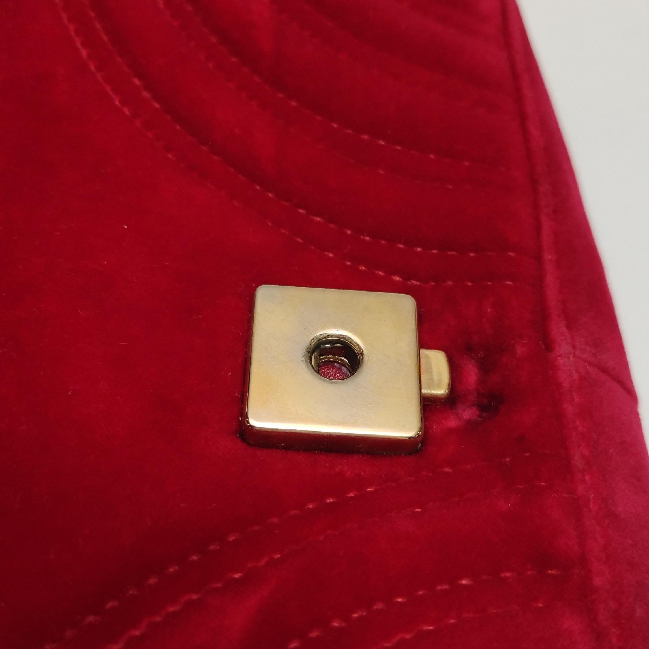 Gucci Marmont Mini Flap Turquoise Red Velvet Handbag For Sale 9
