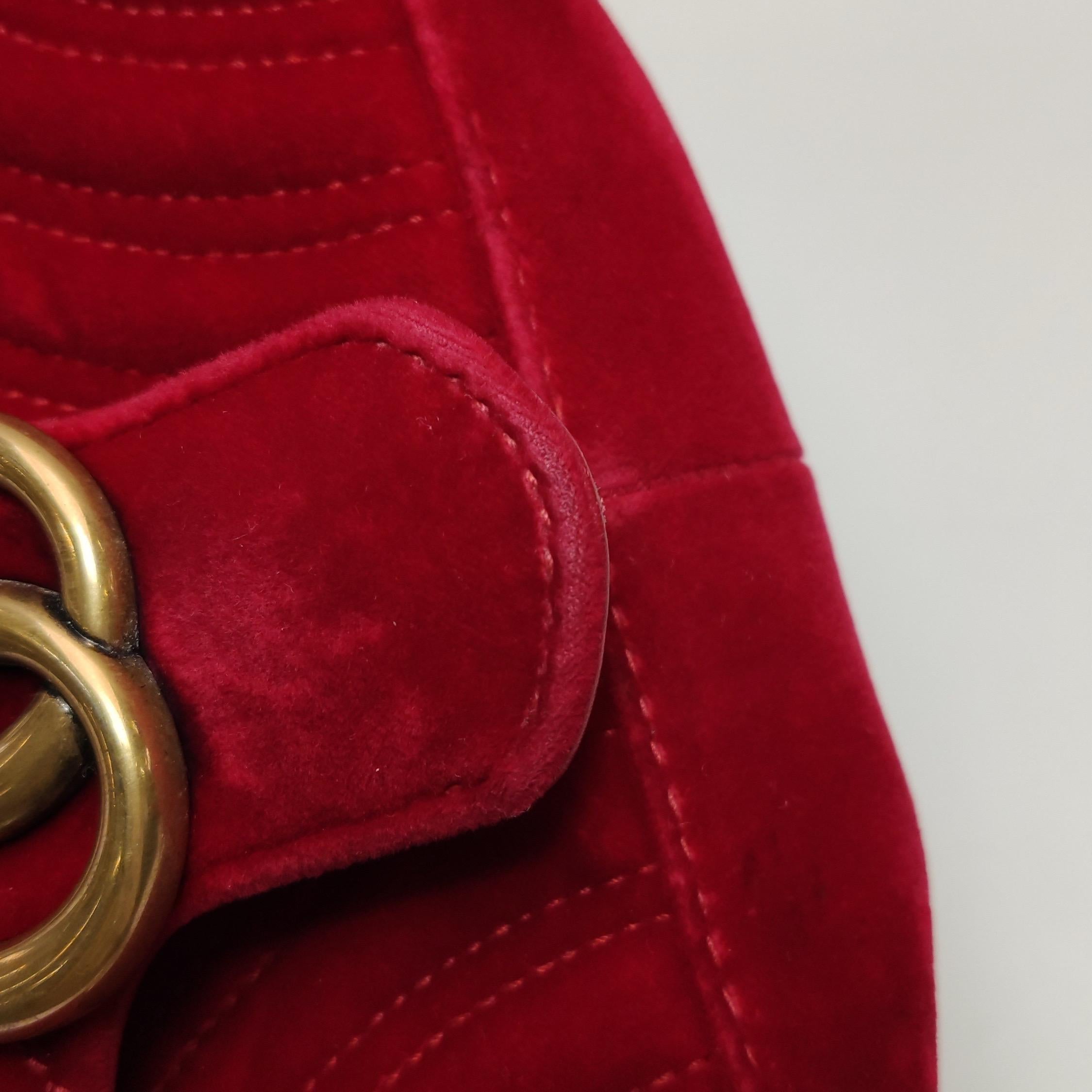 Gucci Marmont Mini Flap Turquoise Red Velvet Handbag For Sale 11