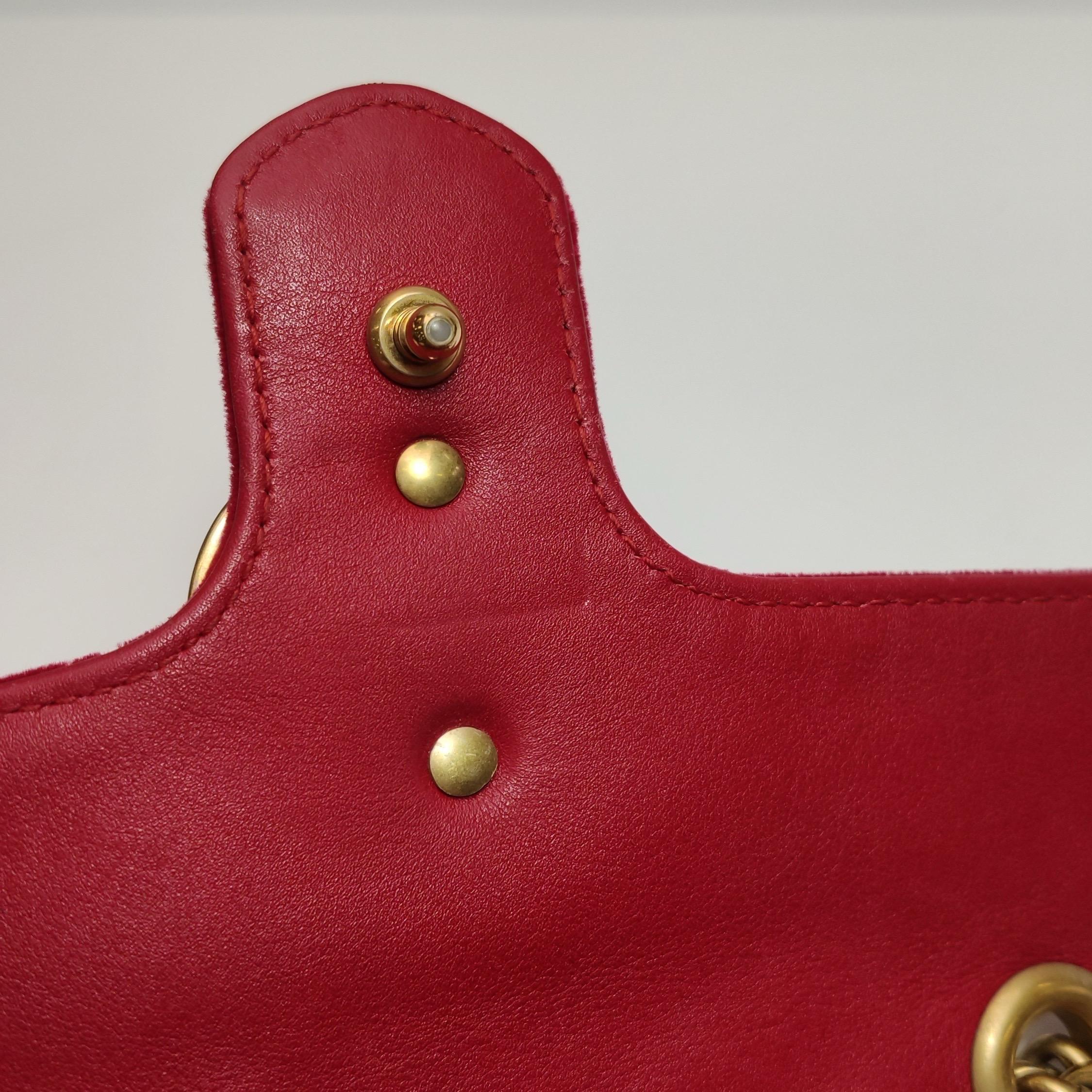 Gucci Marmont Mini Flap Turquoise Red Velvet Handbag For Sale 14