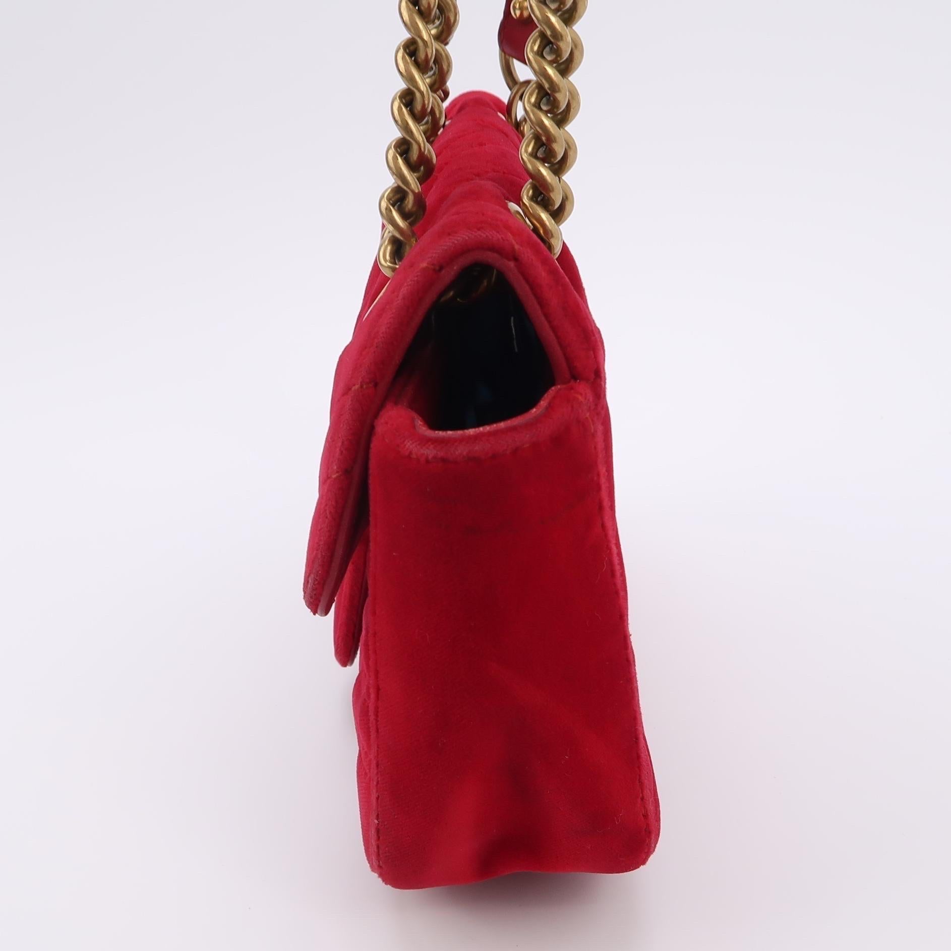 Women's Gucci Marmont Mini Flap Turquoise Red Velvet Handbag For Sale