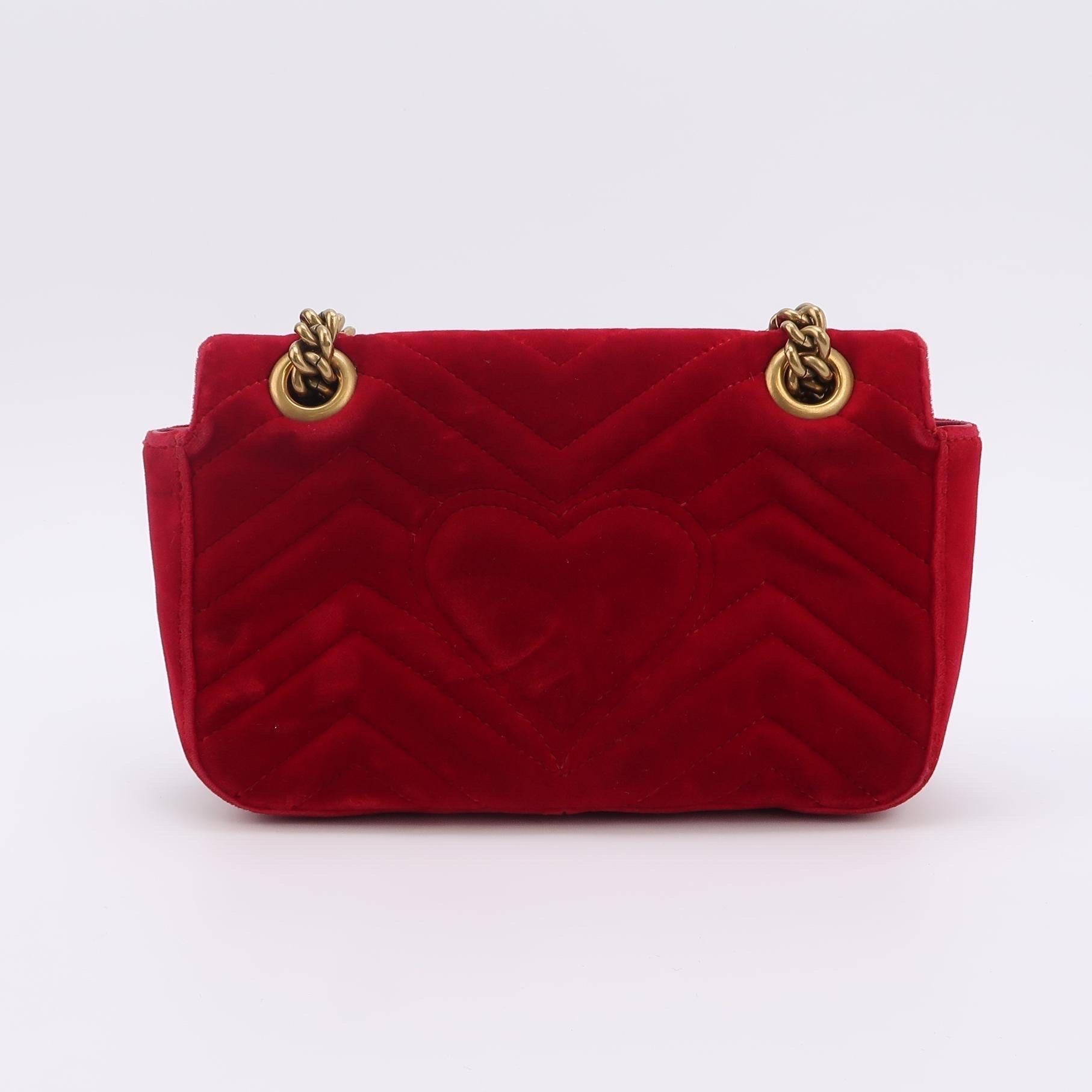 Gucci Marmont Mini Flap Turquoise Red Velvet Handbag For Sale 1